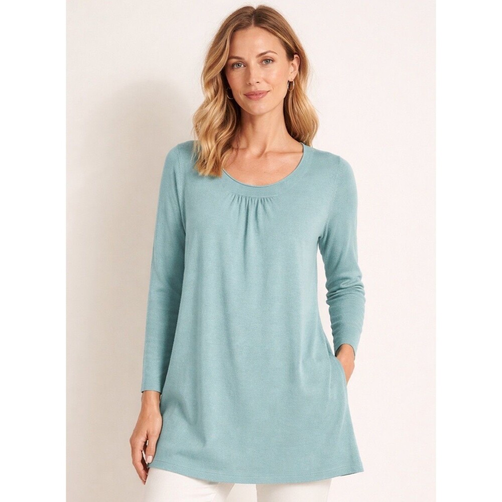 Eileen Fisher Women XL Tunic Italian Silk Cashmere Knit Scoop Neck Long Sleeve